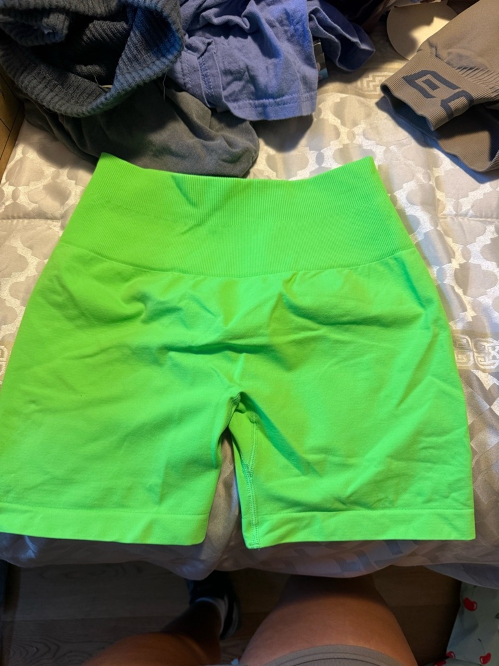 High-Waist Neon Green Women's Athletic Shorts